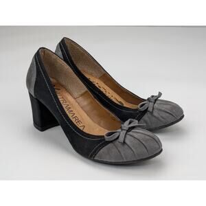 ALTRAMAREA - ITALY 5 / 35 Black & Gray Suede Bow High Heel Shoes CUTE!